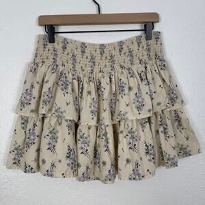 Aerie Ready To Ruffle Floral Mini Skirt Smocked Tiered Size Medium